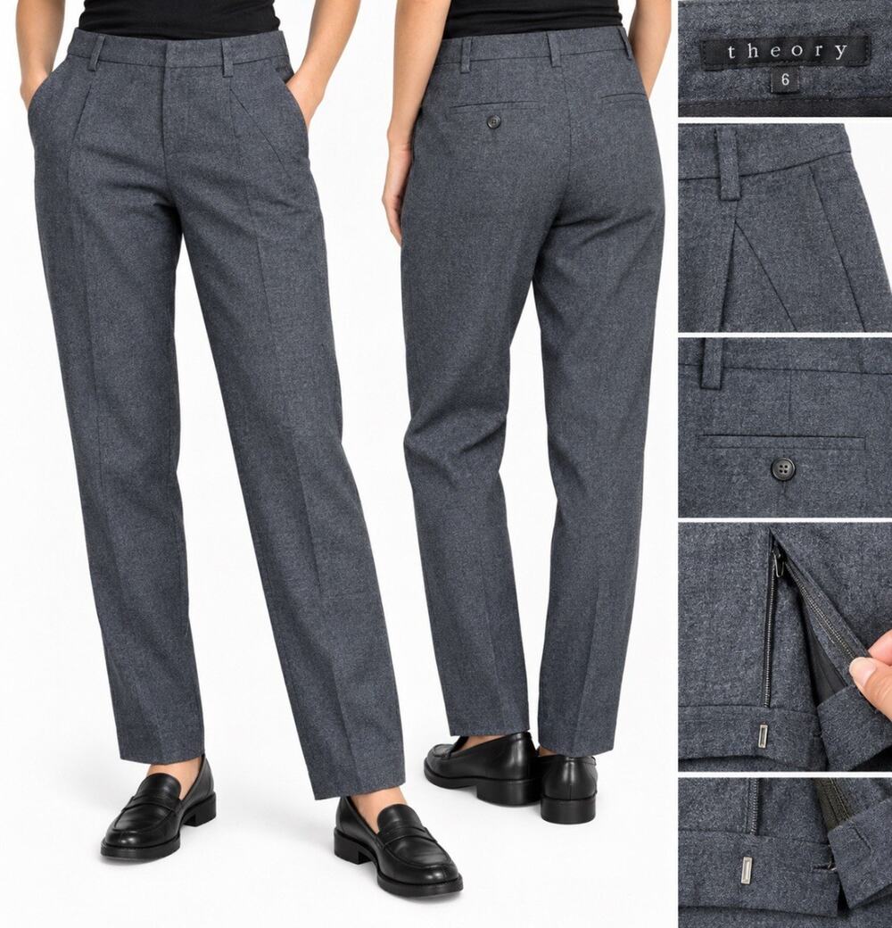Vtg Business Casual Theory Straight Leg Trousers Size 6 Heather Gray Old Money
